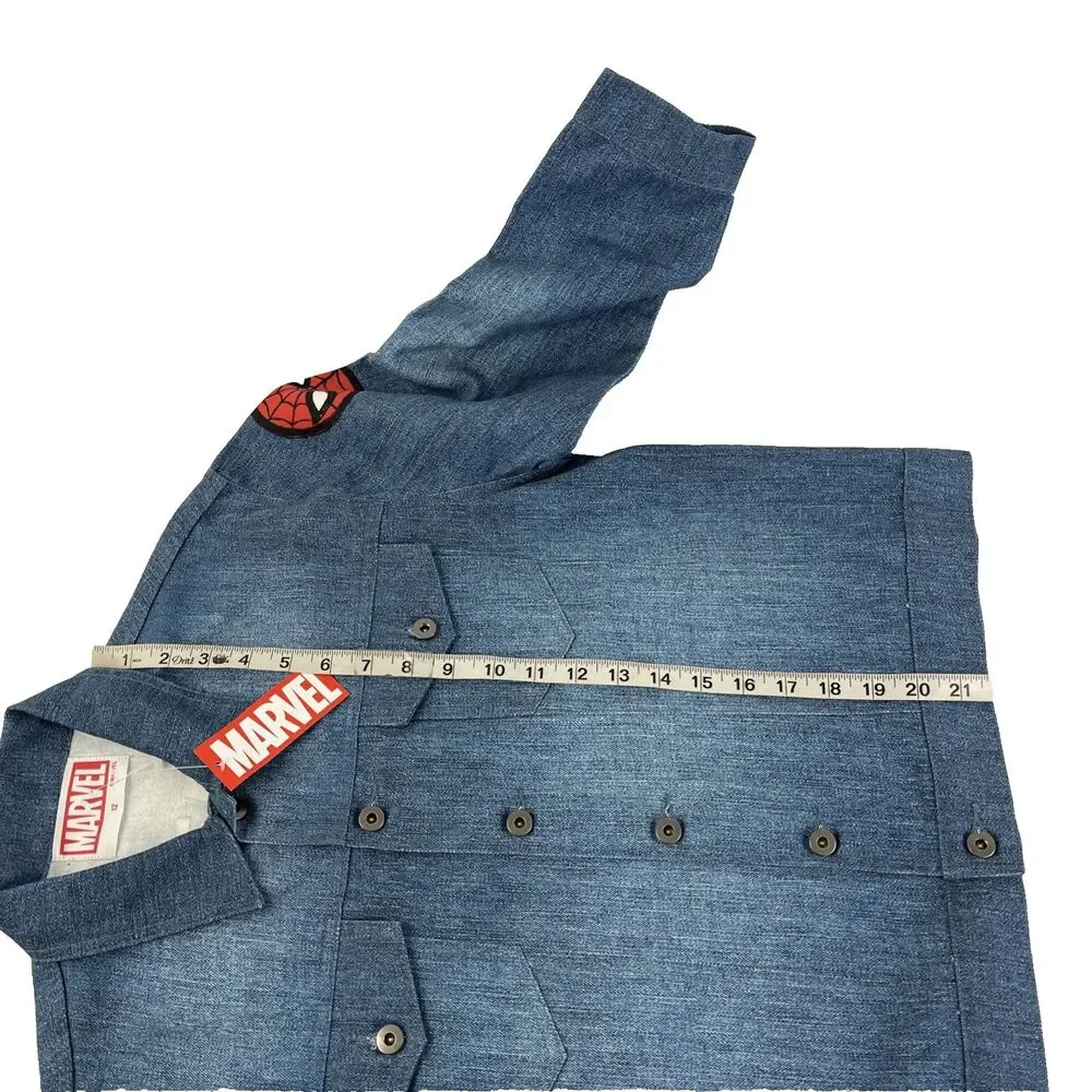 New Boys Amazing‎ Spider-Man Marvel Button Up Denim Jacket Sz 12 NWT Jean Blue